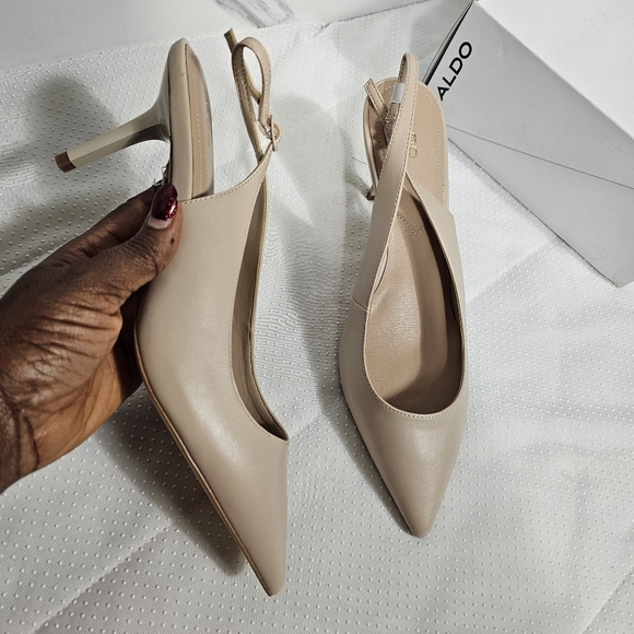 Aldo Criewiel Beige Kitten Heel Leather Slingback - NWT - Picture 3 of 10